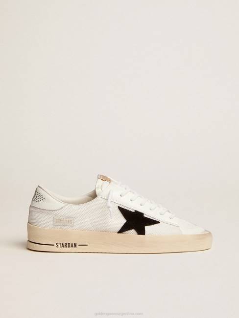 Golden Goose hombres zapatillas deportivas stardan de malla blanca con estrella de ante negro y refuerzo del talón de piel blanca 6846508