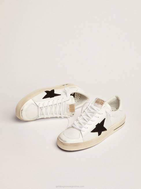 Golden Goose hombres zapatillas deportivas stardan de malla blanca con estrella de ante negro y refuerzo del talón de piel blanca 6846508
