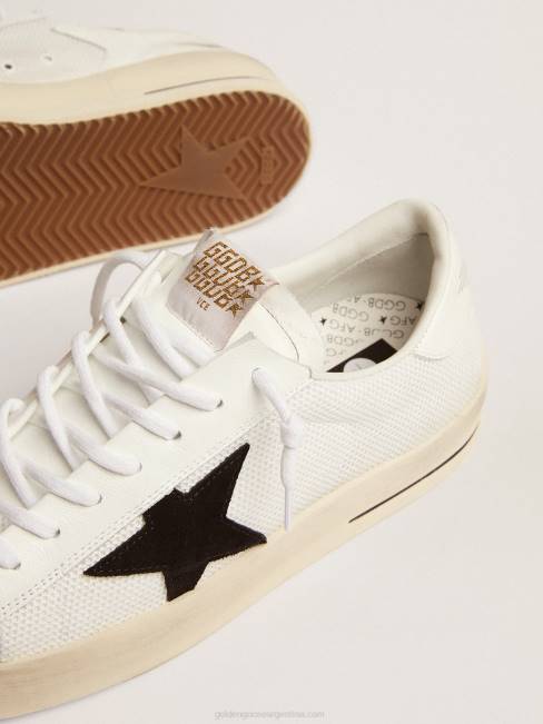 Golden Goose hombres zapatillas deportivas stardan de malla blanca con estrella de ante negro y refuerzo del talón de piel blanca 6846508