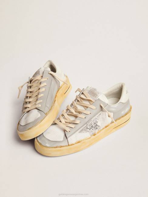 Golden Goose hombres zapatillas stardan con estrella de piel blanca con estampado ggdb y refuerzo del talón de piel craquelada blanca 6846573