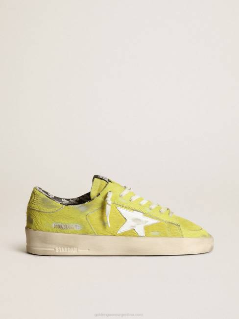 Golden Goose hombres zapatillas stardan de piel de potro amarillo flúor con estrella de piel blanca 6846532