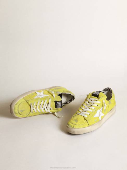 Golden Goose hombres zapatillas stardan de piel de potro amarillo flúor con estrella de piel blanca 6846532