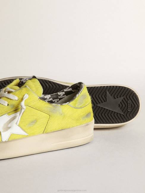 Golden Goose hombres zapatillas stardan de piel de potro amarillo flúor con estrella de piel blanca 6846532