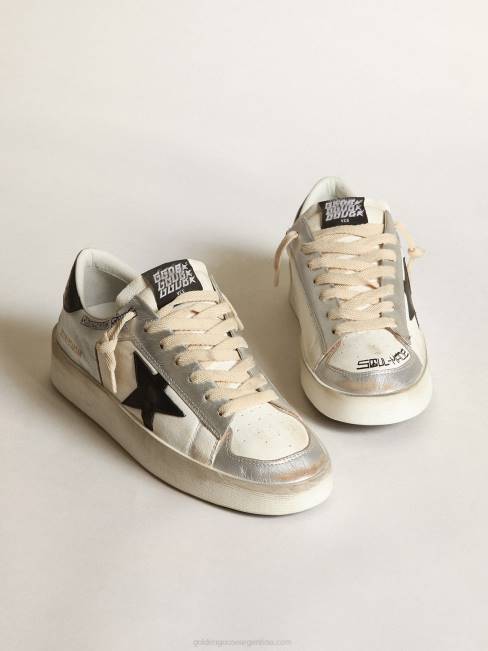 Golden Goose hombres zapatillas stardan de piel plateada metalizada con inserciones de napa blanca y estrella de piel negra 6846588