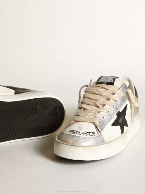 Golden Goose hombres zapatillas stardan de piel plateada metalizada con inserciones de napa blanca y estrella de piel negra 6846588