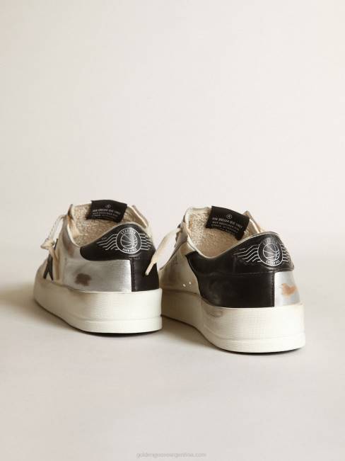 Golden Goose hombres zapatillas stardan de piel plateada metalizada con inserciones de napa blanca y estrella de piel negra 6846588