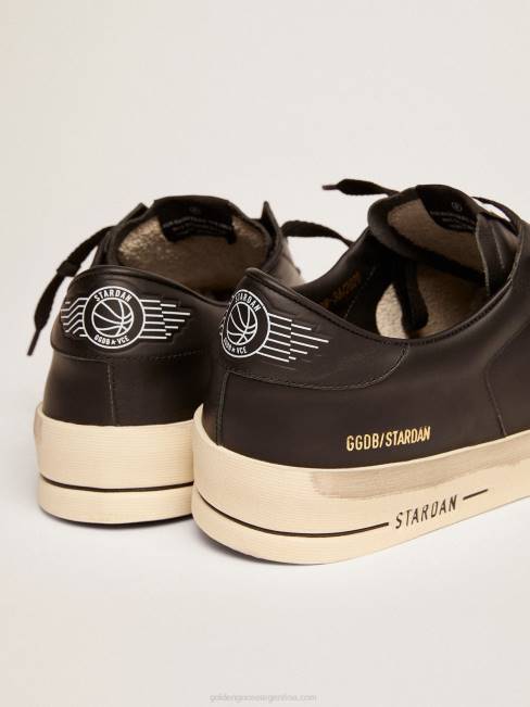 Golden Goose hombres zapatillas stardan de piel total black con acabado vintage 6846595