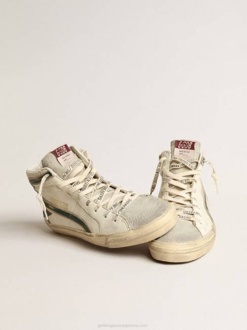 Golden Goose hombres Chanclas de napa beige con estrella y flash de piel laminada verde 6846620