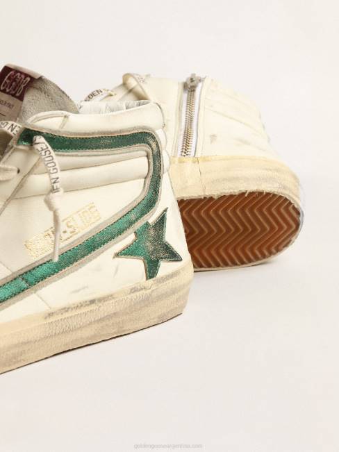 Golden Goose hombres Chanclas de napa beige con estrella y flash de piel laminada verde 6846620