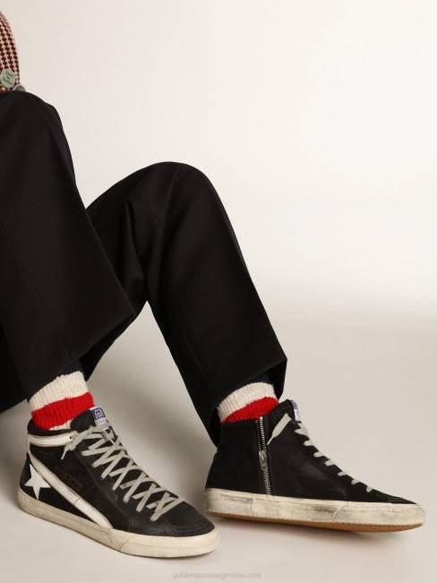 Golden Goose hombres chanclas de denim azul marino con estrella y flash de piel blanca 6846554