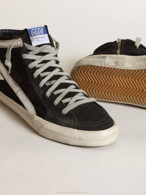 Golden Goose hombres chanclas de denim azul marino con estrella y flash de piel blanca 6846554