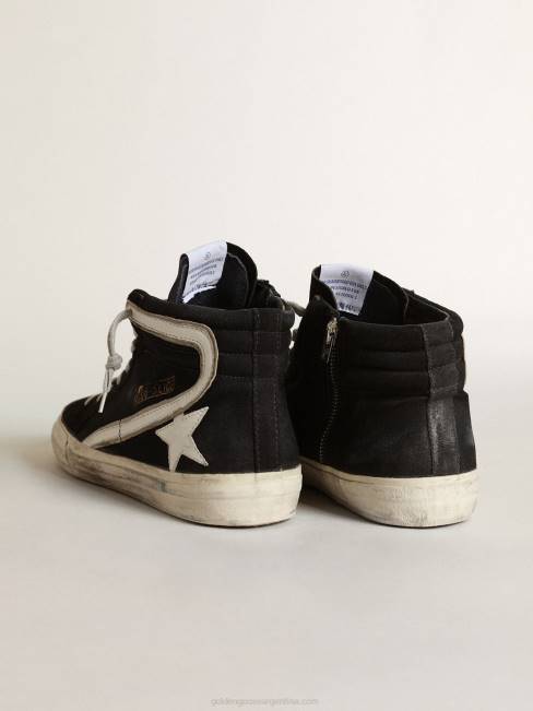 Golden Goose hombres chanclas de denim azul marino con estrella y flash de piel blanca 6846554