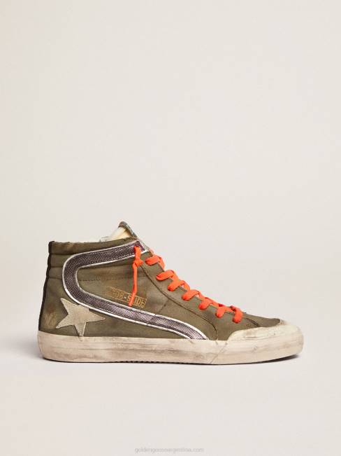 Golden Goose hombres slide penstar de lona verde militar con estrella color hielo 6846662