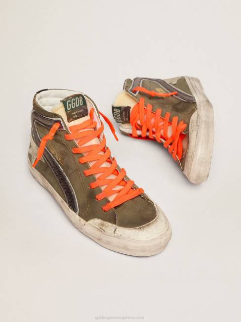 Golden Goose hombres slide penstar de lona verde militar con estrella color hielo 6846662