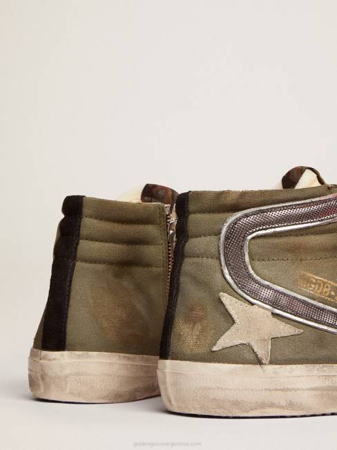 Golden Goose hombres slide penstar de lona verde militar con estrella color hielo 6846662