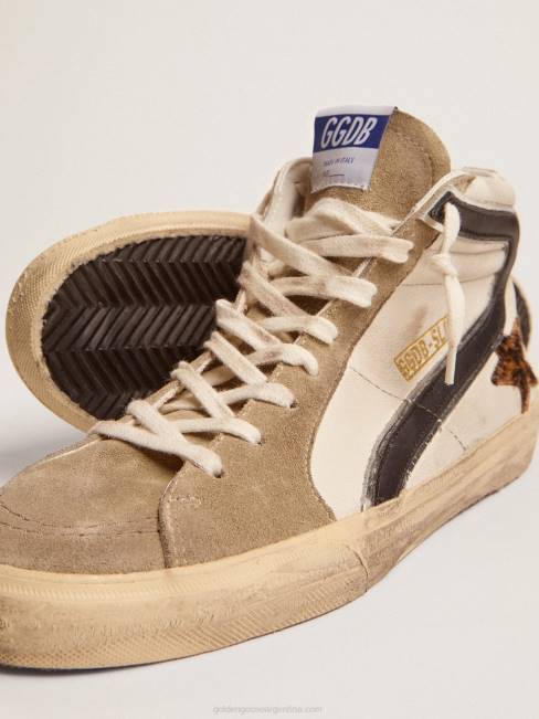 Golden Goose hombres zapatillas deportivas slide con estrella de piel de potro con estampado de leopardo y flash de piel negra 6846524