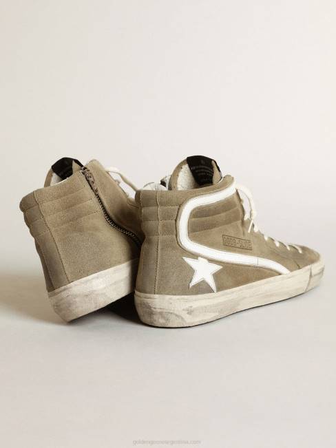 Golden Goose hombres zapatillas deportivas slide de ante verde militar con estrella y flash de piel blanca 6846534