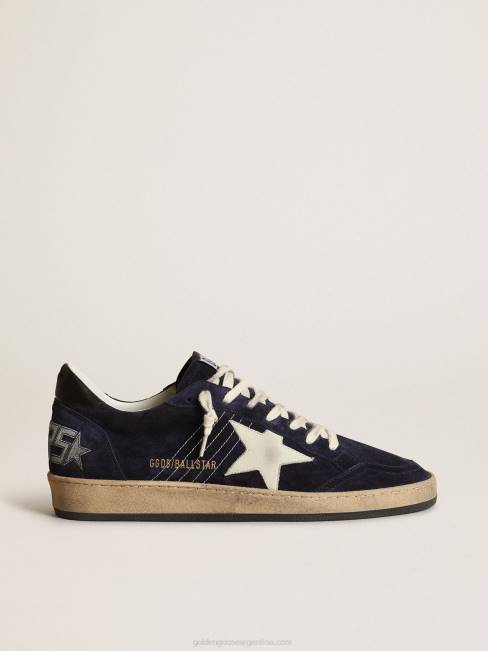 Golden Goose hombres Deportivas ball star de ante azul oscuro con estrella de nubuck blanco roto y refuerzo del talón de napa negra 6846679