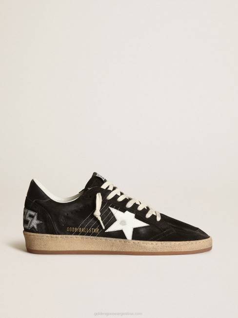 Golden Goose hombres Zapatillas Ball Star de ante negro con estrella de piel blanca y refuerzo del talón de piel negra 6846546