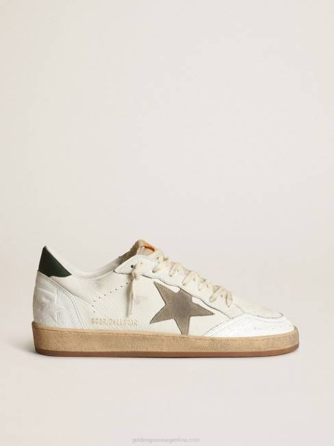 Golden Goose hombres Zapatillas Ball Star de napa blanca con estrella de ante gris tórtola y refuerzo del talón de piel verde oscuro 6846529