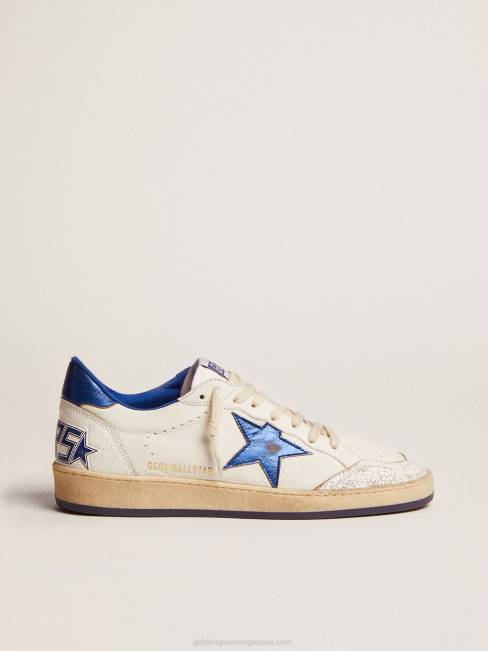 Golden Goose hombres Zapatillas Ball Star de napa blanca con estrella de cuero laminado azul claro y refuerzo en el talón 6846547
