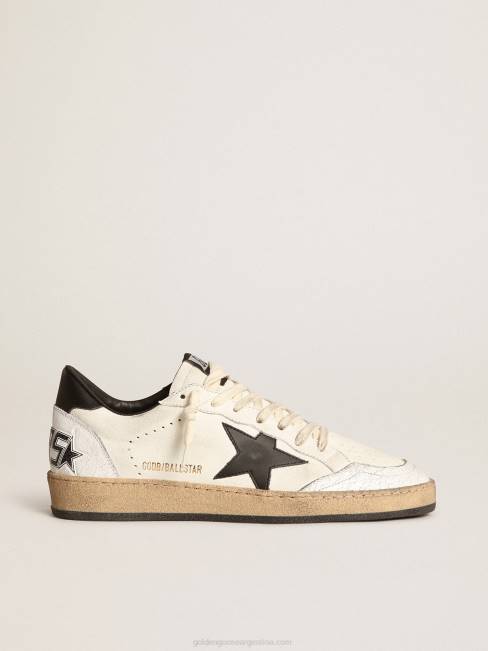 Golden Goose hombres Zapatillas Ball Star de napa blanca con estrella de cuero negro y refuerzo en el talón 6846516