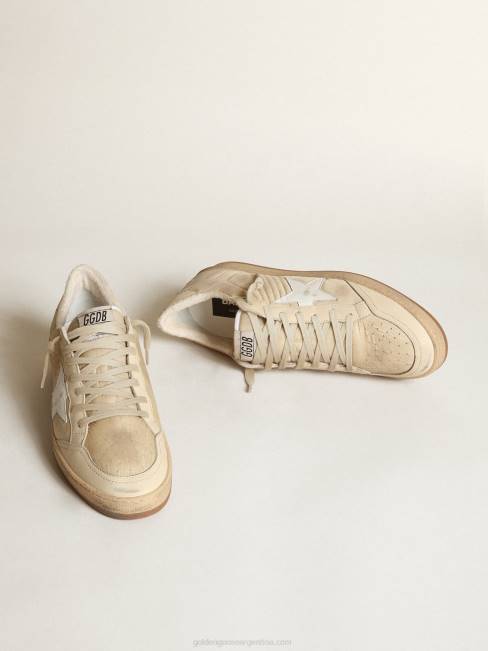 Golden Goose hombres zapatillas ball star de nailon blanco leche con estrella de piel blanca y refuerzo del talón de piel blanca 6846515