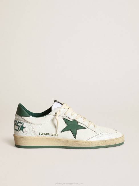 Golden Goose hombres zapatillas ball star de napa blanca con estrella de cuero verde mate y refuerzo en el talón 6846506