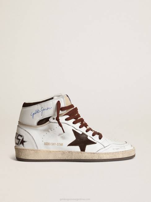 Golden Goose hombres sky-star de napa blanca con estrella de ante chocolate 6846661