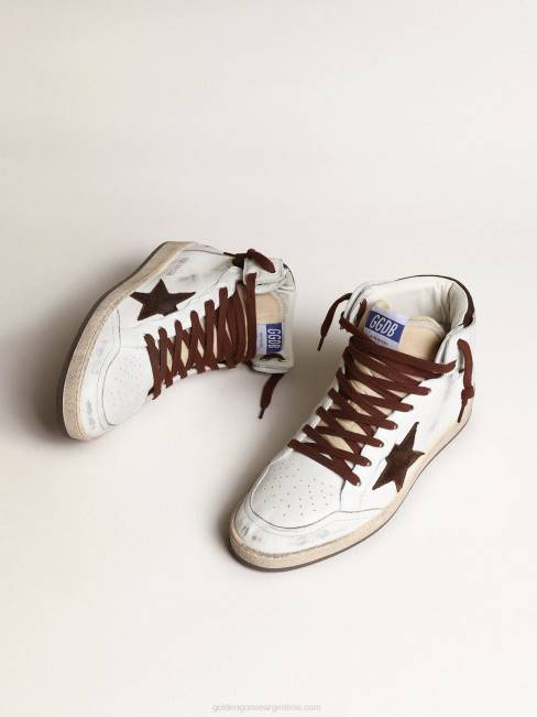 Golden Goose hombres sky-star de napa blanca con estrella de ante chocolate 6846661