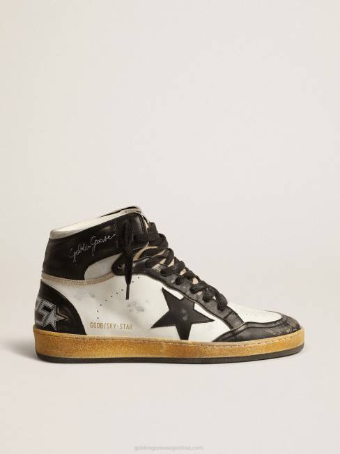 Golden Goose hombres sky-star de napa blanca con estrella de piel negra 6846616