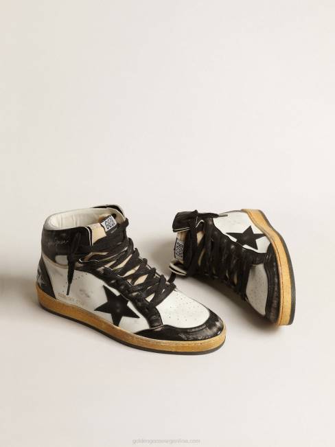 Golden Goose hombres sky-star de napa blanca con estrella de piel negra 6846616