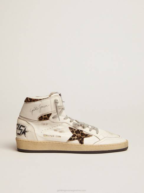 Golden Goose hombres zapatillas sky-star con firma en el tobillo e inserciones de piel de potro con estampado de leopardo 6846593