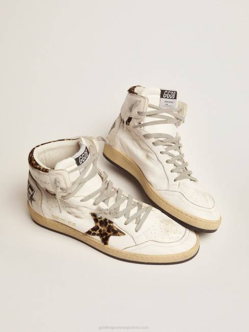 Golden Goose hombres zapatillas sky-star con firma en el tobillo e inserciones de piel de potro con estampado de leopardo 6846593