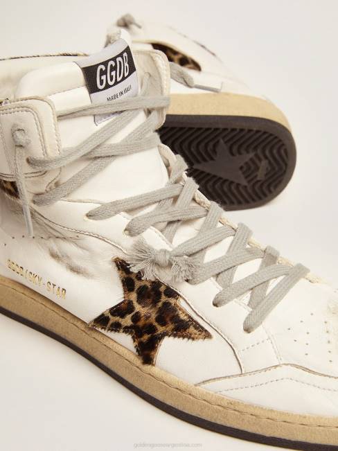 Golden Goose hombres zapatillas sky-star con firma en el tobillo e inserciones de piel de potro con estampado de leopardo 6846593