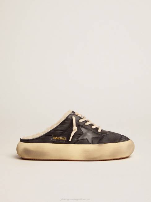 Golden Goose hombres sabot space-star de nailon negro acolchado con forro de borrego 6846613