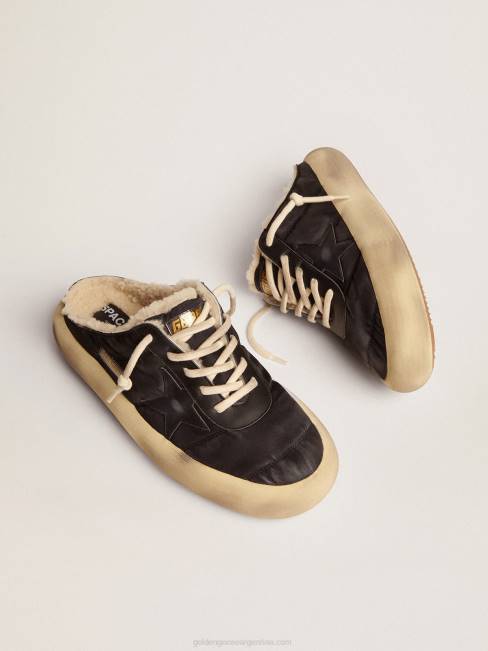 Golden Goose hombres sabot space-star de nailon negro acolchado con forro de borrego 6846613