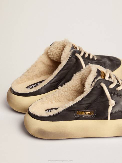 Golden Goose hombres sabot space-star de nailon negro acolchado con forro de borrego 6846613