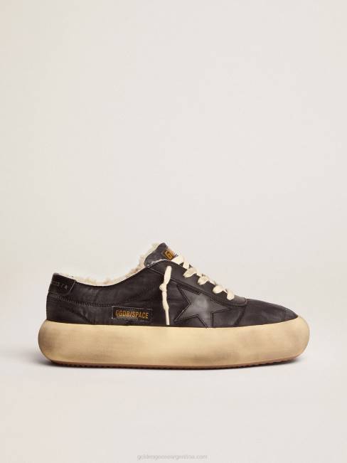Golden Goose hombres zapatos space-star de nailon negro acolchado con forro de borrego 6846672