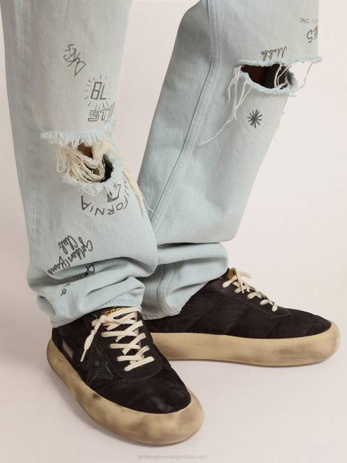 Golden Goose hombres zapatos space-star de nailon negro acolchado con forro de borrego 6846672