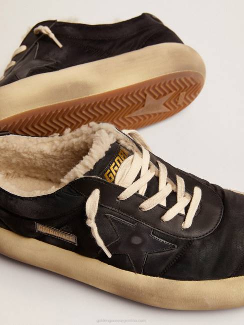 Golden Goose hombres zapatos space-star de nailon negro acolchado con forro de borrego 6846672