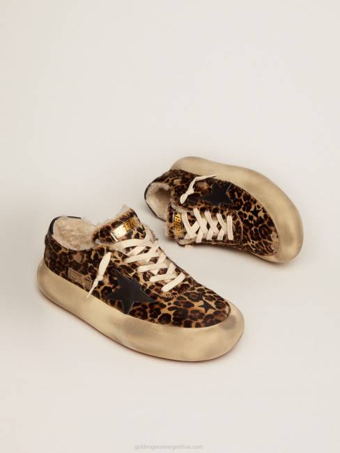 Golden Goose hombres zapatos space-star de piel de potro animal print con forro de borrego 6846584