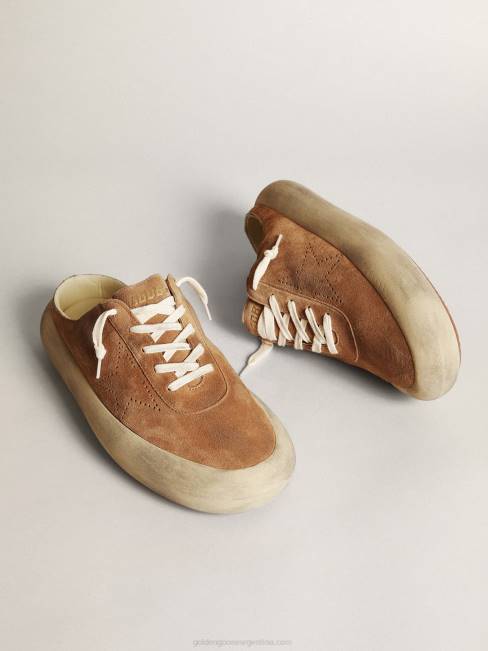 Golden Goose hombres zuecos space-star de ante tabaco con estrella perforada 6846609