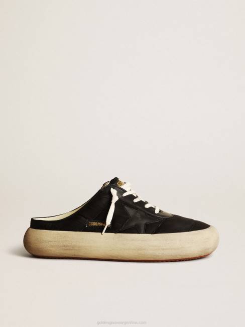 Golden Goose hombres zuecos space-star de nailon negro con estrella de piel negra 6846608