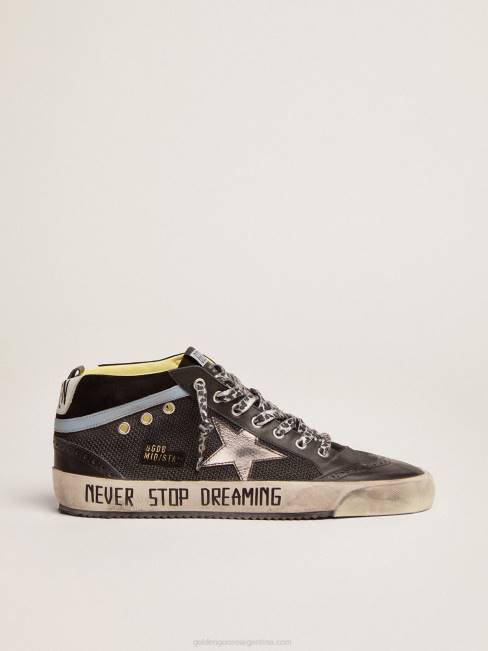 Golden Goose hombres Zapatillas deportivas mid star ltd de piel y malla negras con estrella de piel metalizada gris oscuro 6846551