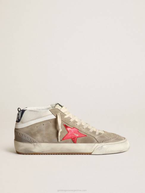 Golden Goose hombres Zapatillas mid star de ante gris tórtola con estrella de piel roja metalizada y flash de piel blanca 6846567
