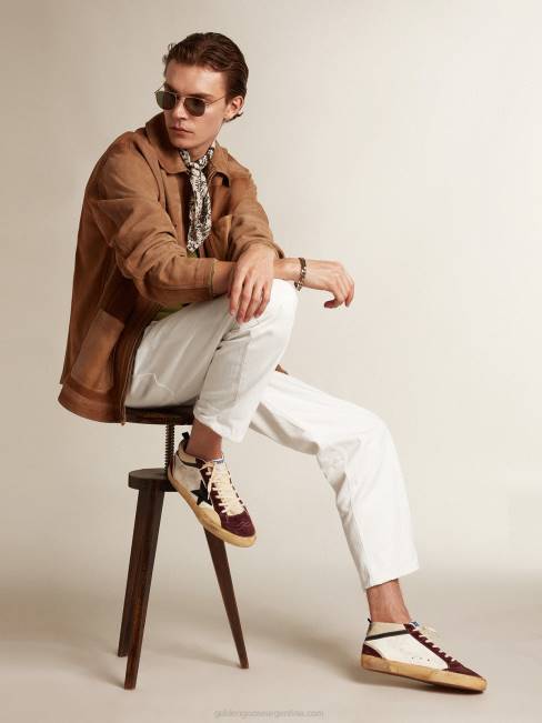 Golden Goose hombres estrella media de napa con estrella de ante negro e inserciones en rojo vino 6846605