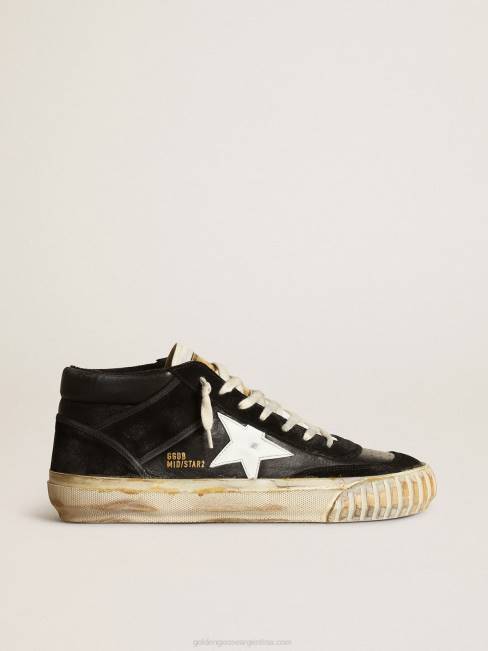 Golden Goose hombres estrella media de napa y ante negro con estrella de piel blanca 6846659