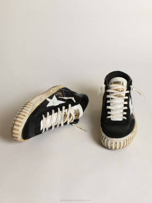 Golden Goose hombres estrella media de napa y ante negro con estrella de piel blanca 6846659