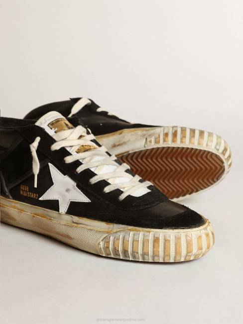 Golden Goose hombres estrella media de napa y ante negro con estrella de piel blanca 6846659